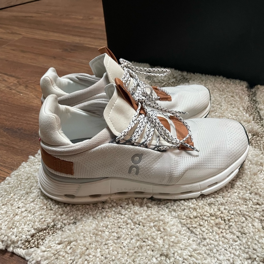 On Running cloudnova white pecan brown sneakers